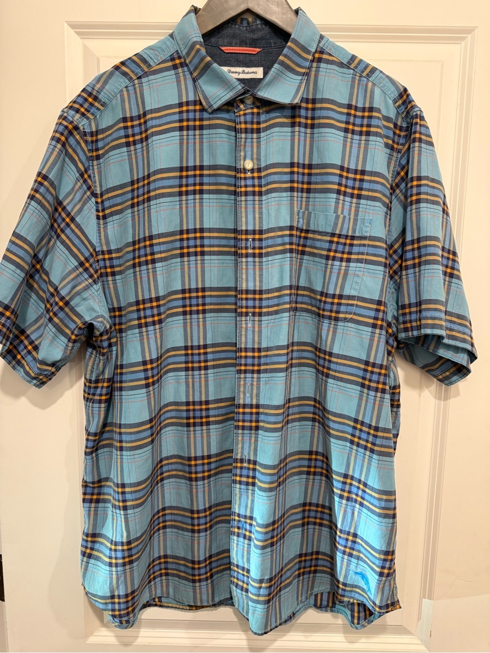 Tommy Bahama Sky Blue Plaid Short-Sleeve Button-Down Shirt